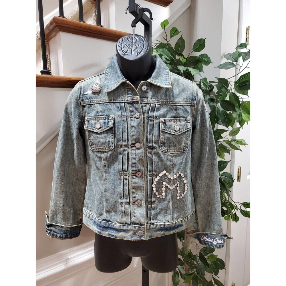 Limited-Edition Medal Gear Blue Denim Cotton Long Sleeve Buttons Front Jacket M